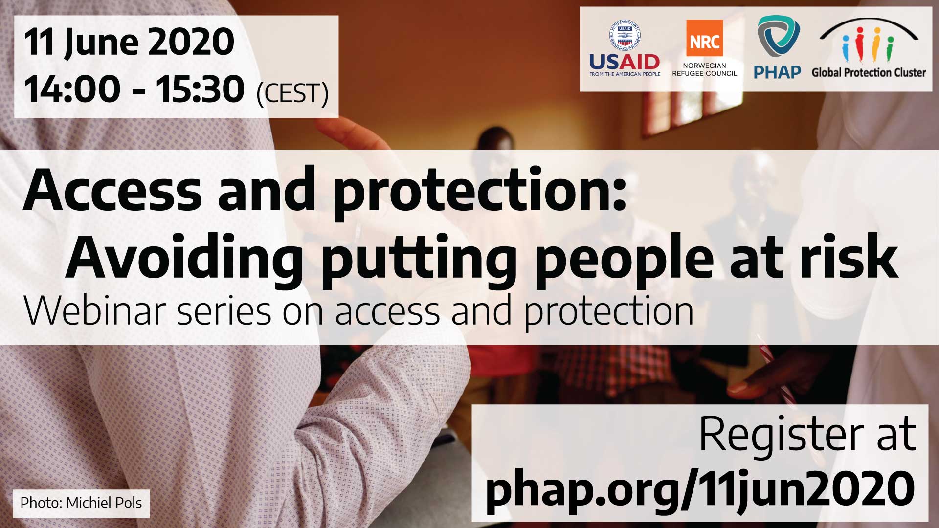 Banner for the webinar Access and protection: Avoiding putting people at risk