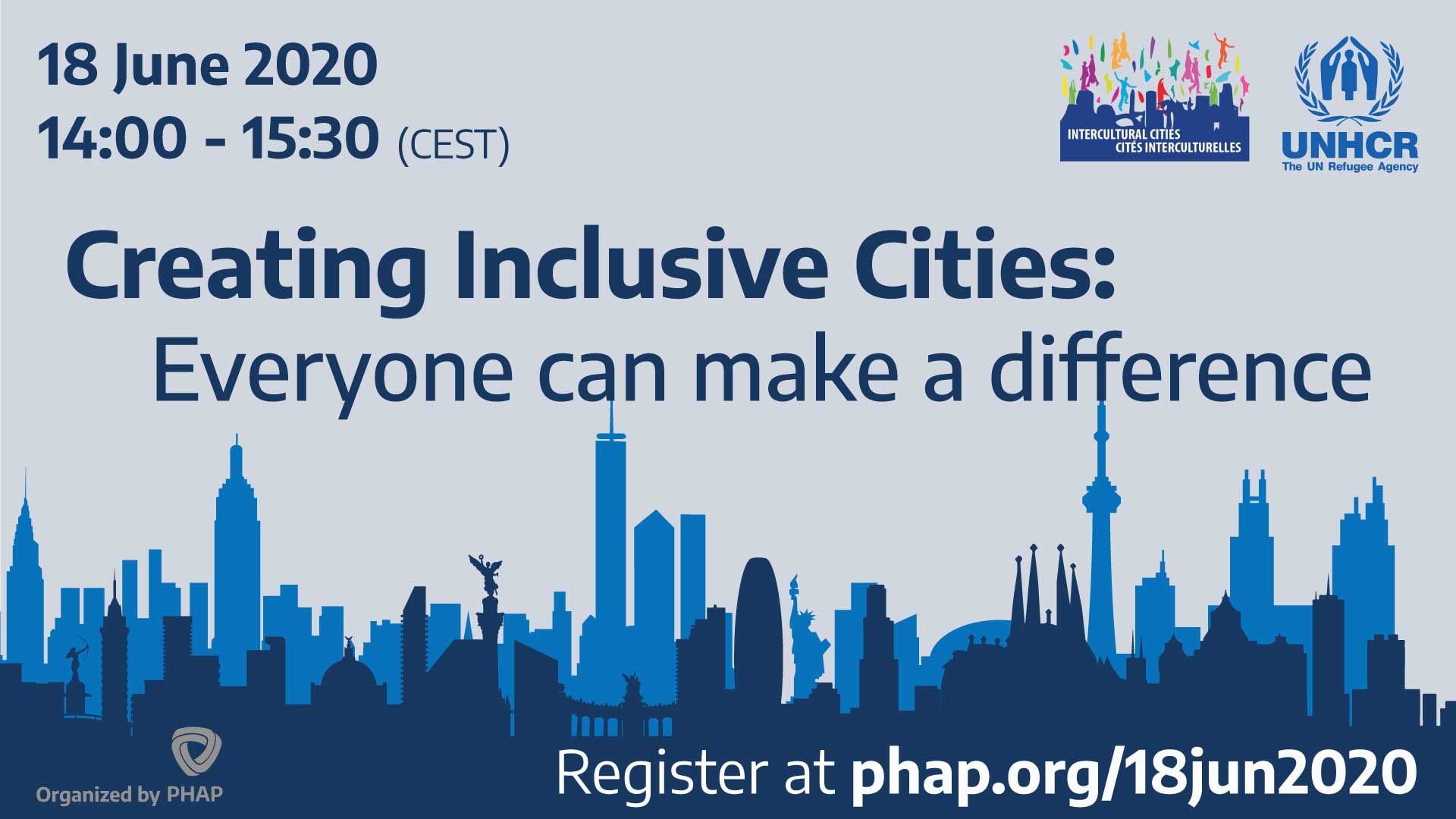Banner for the webinar The role of cities in the inclusion of refugees