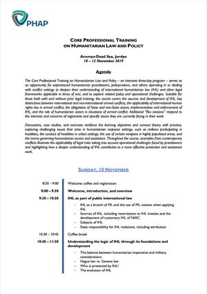 Agenda for the Amman 2019 (fall) Core Professional Training on Humanitarian Law and Policy