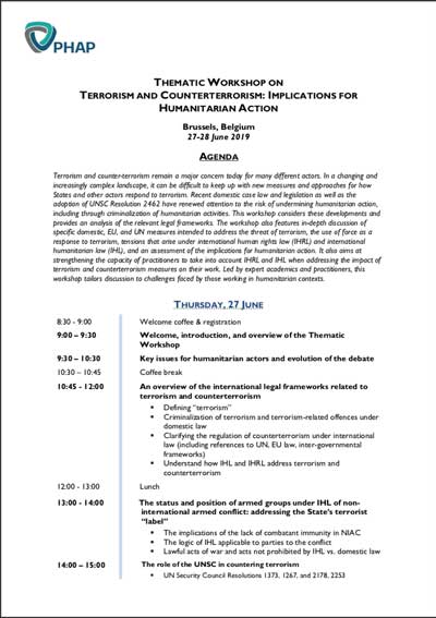 Agenda for the Brussels 2019 Thematic Workshop on Terrorism and Counterterrorism