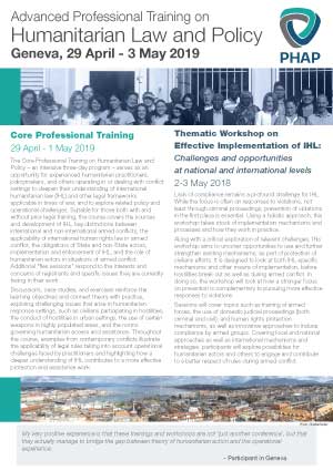 Brochure for the Geneva 2019 Advanced Professional Training on Humanitarian Law and Policy