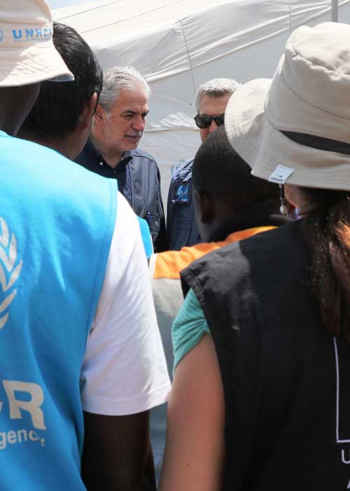 Meeting outside between several humanitarian organizations